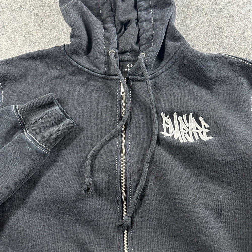 Empyre Zip Up Hoodie Mens M Black Contrast Stitch Skater Streetwear Distressed